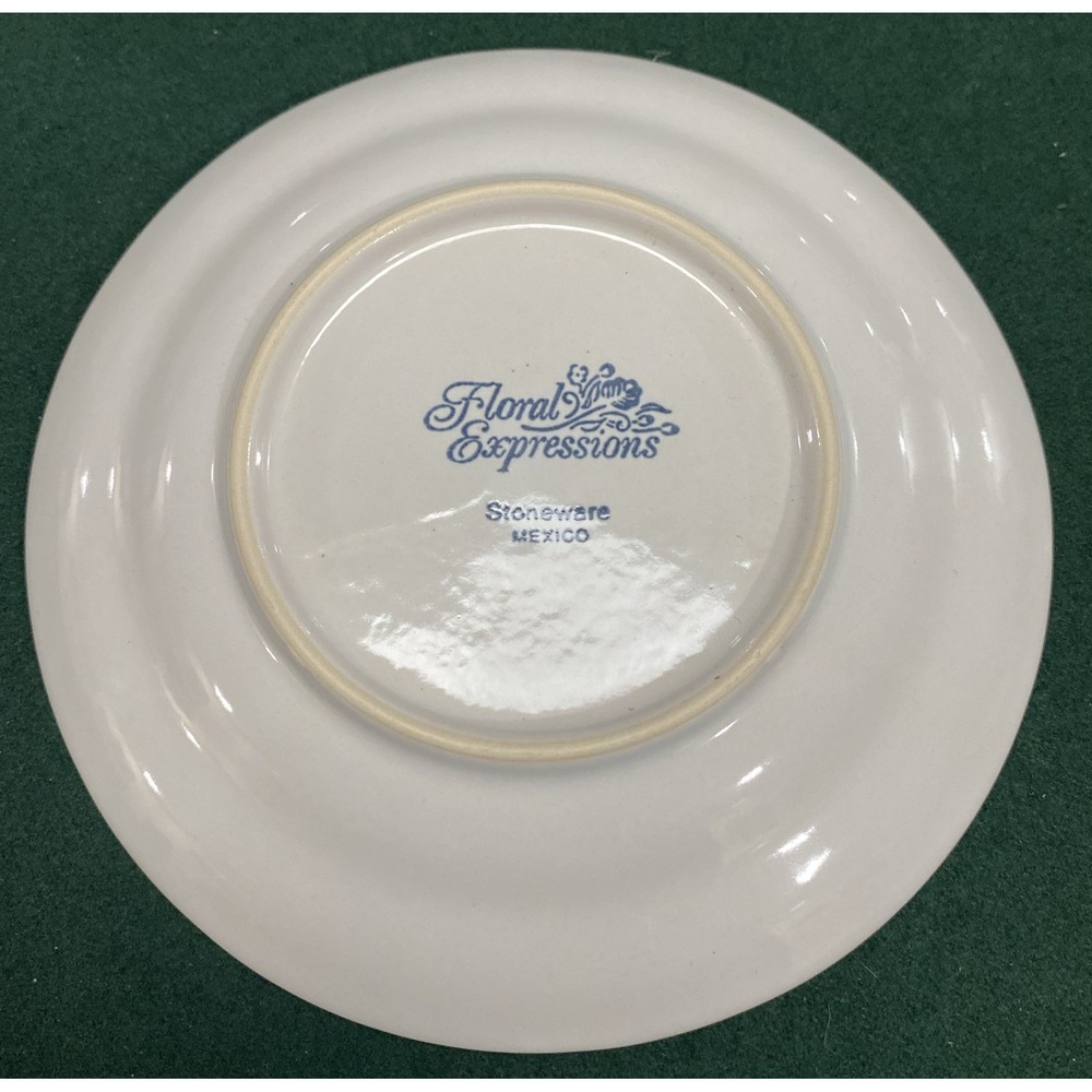 Floral Expressions 6" Stoneware Saucers Set Of 2 Made in Mexico, White/Blue Trim - Picture 2 of 2